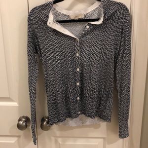 Navy and white herringbone LOFT cardigan